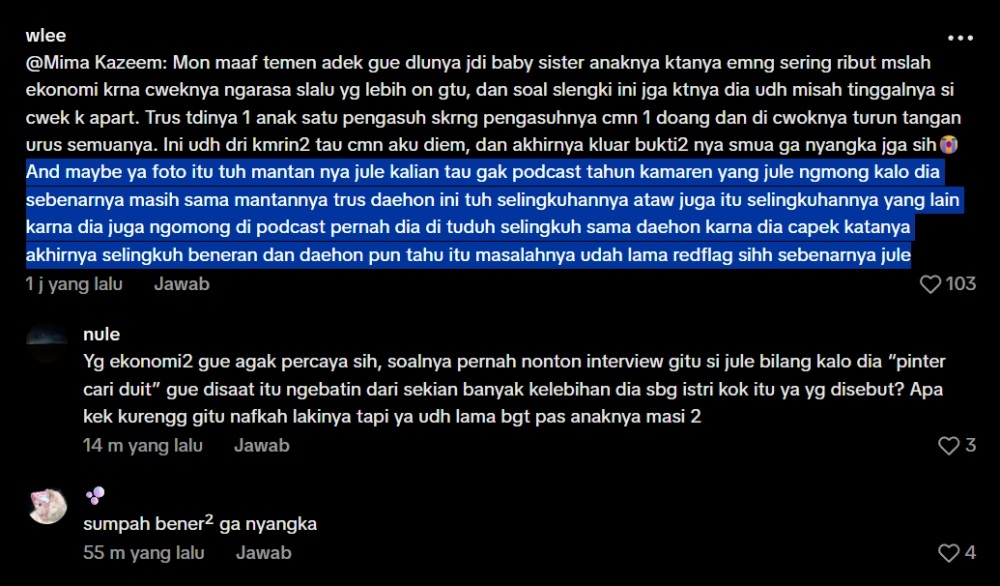 Dugaan sisi redflag Julia Prastini. (TikTok)